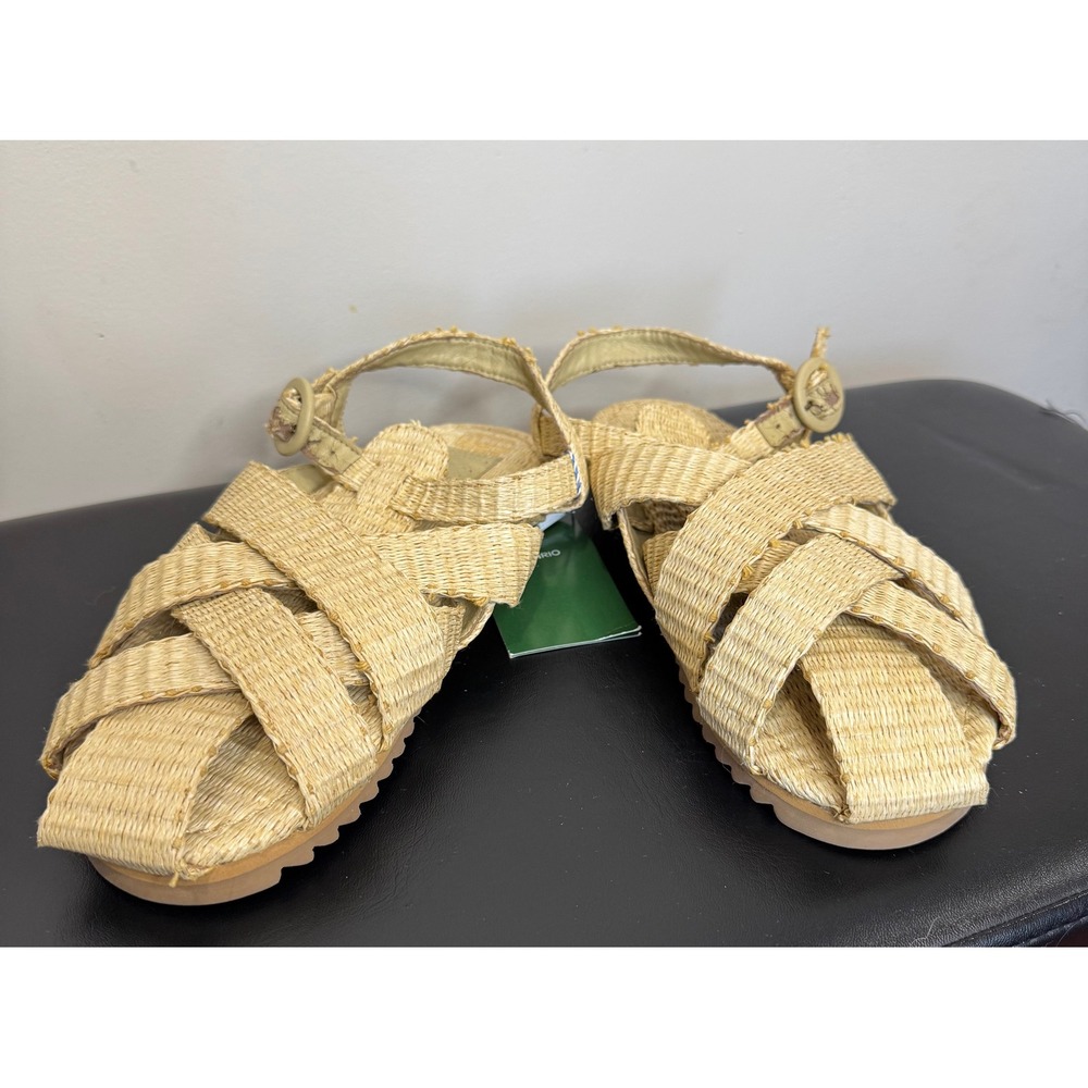 Farm Rio Raffia Zigzag Woven Sandals Tan sz 9 NWT Flaw Fisherman